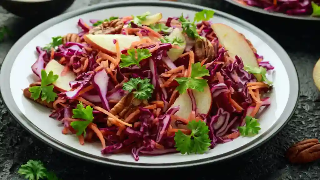 Red cabbages recipes on plate