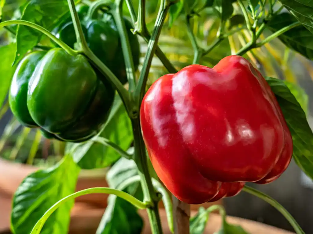 Green and red pepper  color change from green to red
