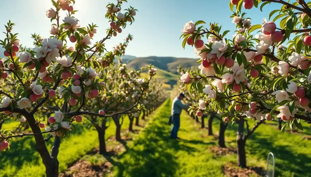 Pruning peach trees in California