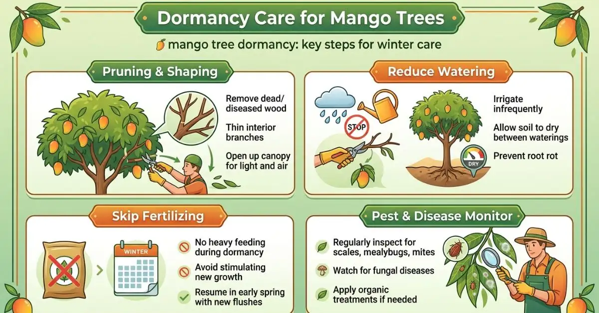 Infograph for dormancy care for mango tree