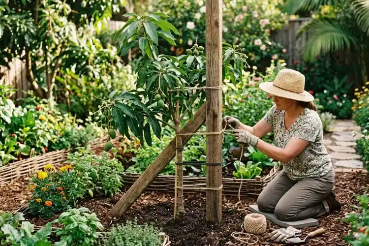 Female staking mango tree A Female staking mango tree in a garden