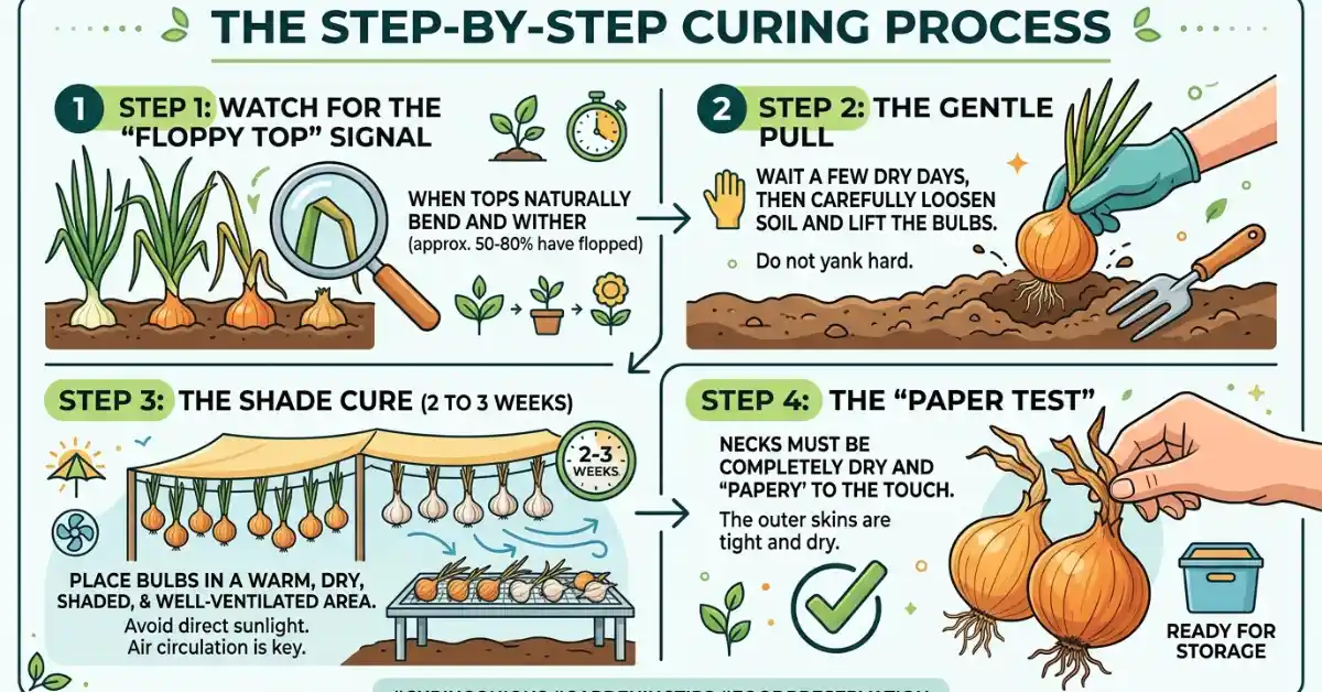 Onion curing process infographic