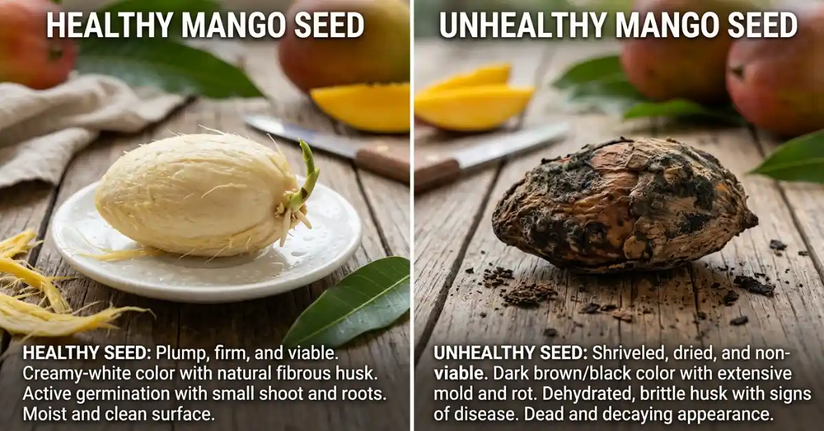 Storing mango seeds, healthy vs unhealthy seeds