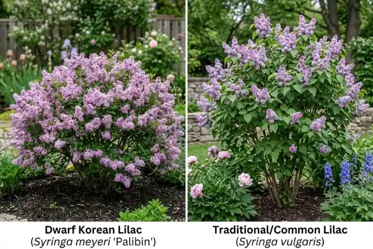Visual comparison Dwarf Korean Lilac vs. Traditional Lilac